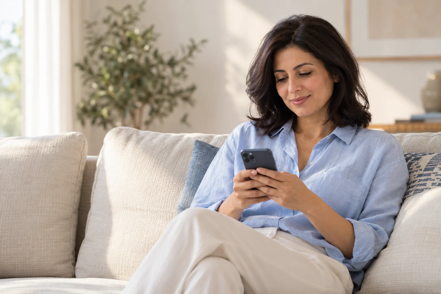 Illustrative scene of a woman staying connected from home
